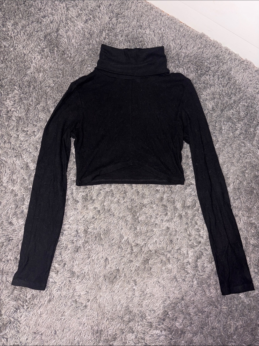 Black Cropped Turtleneck Long-Sleeve Top